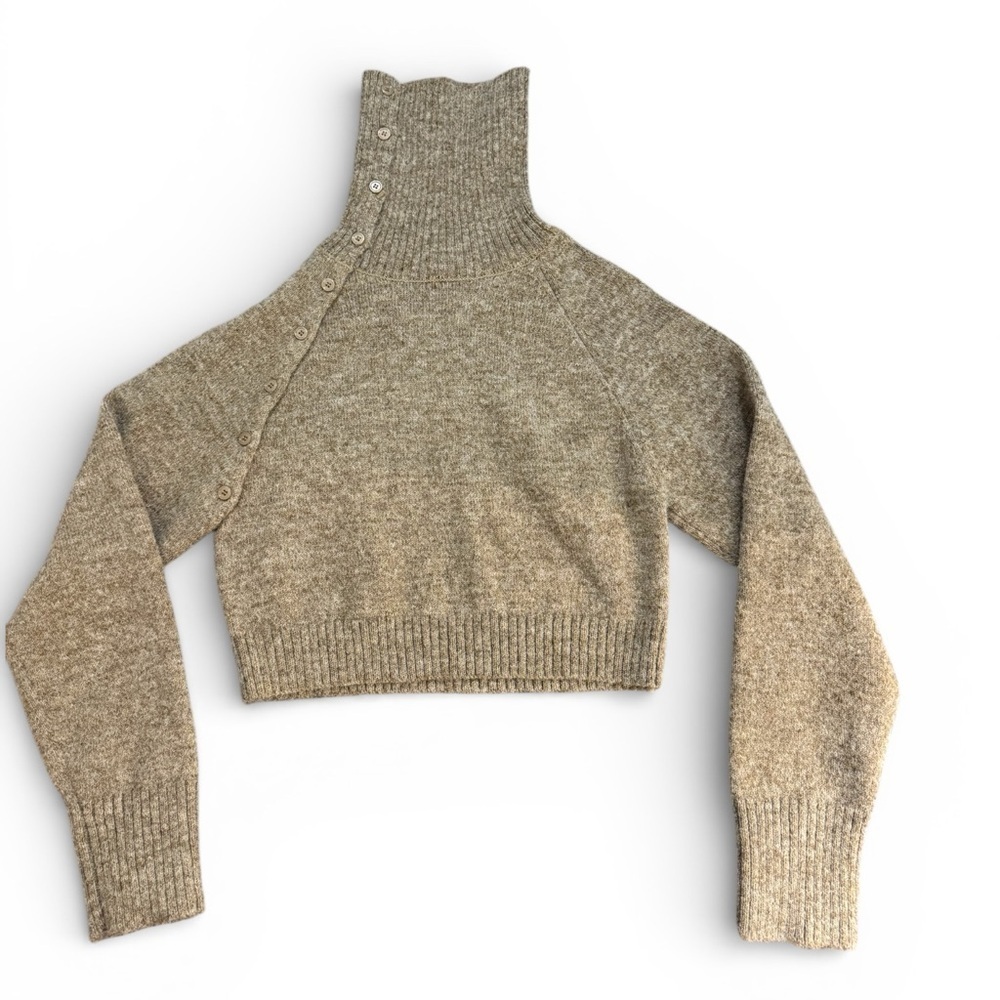 Crop High Neck Beige Sweater